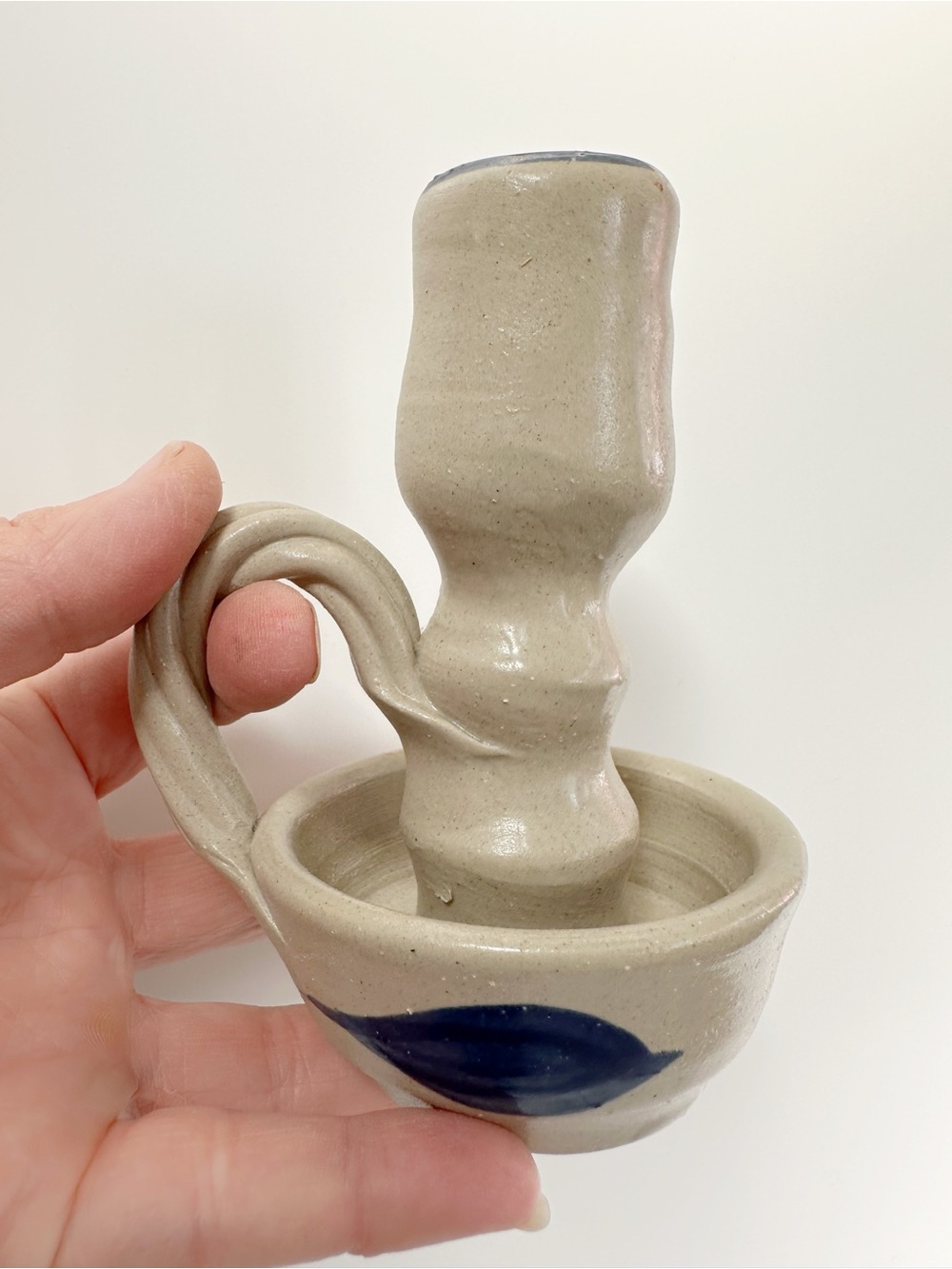 Williamsburg Salt Glazed Chambers Stick Candle Holder with Blue Accent - Pottery